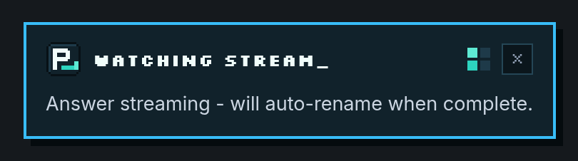 Watching stream pixel HUD toast on Perplexity.ai