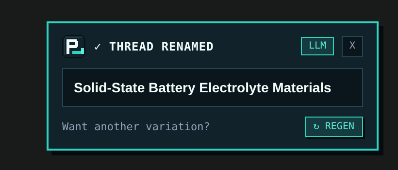 Thread renamed confirmation pixel HUD toast on Perplexity.ai