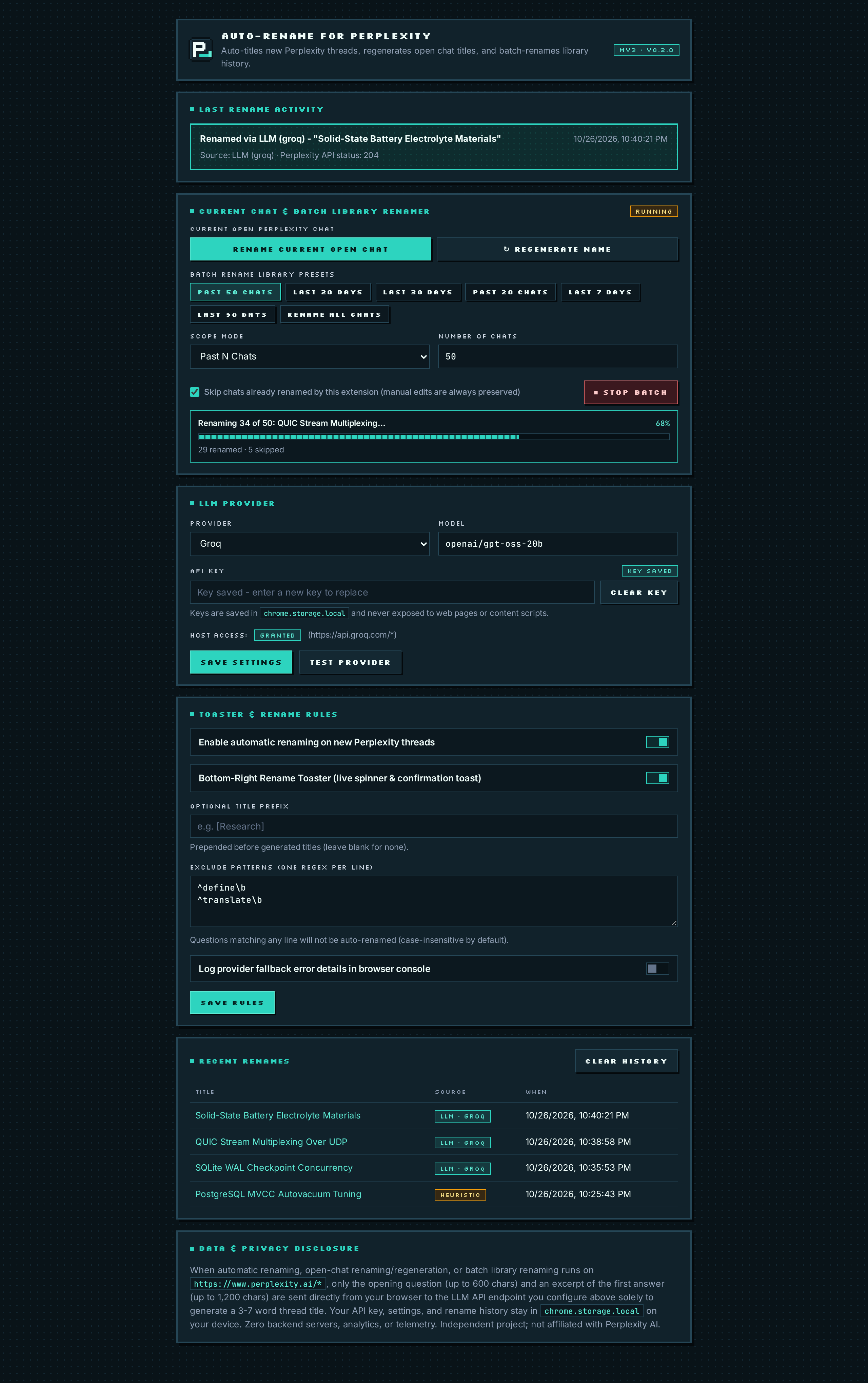 Full Auto-Rename for Perplexity Settings page